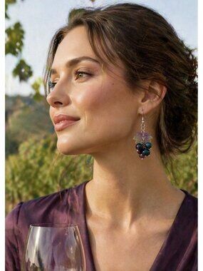 REIMAGINED Vineyard Grape Earrings Dyed Agate 925 Silver Hooks Dangle 2”